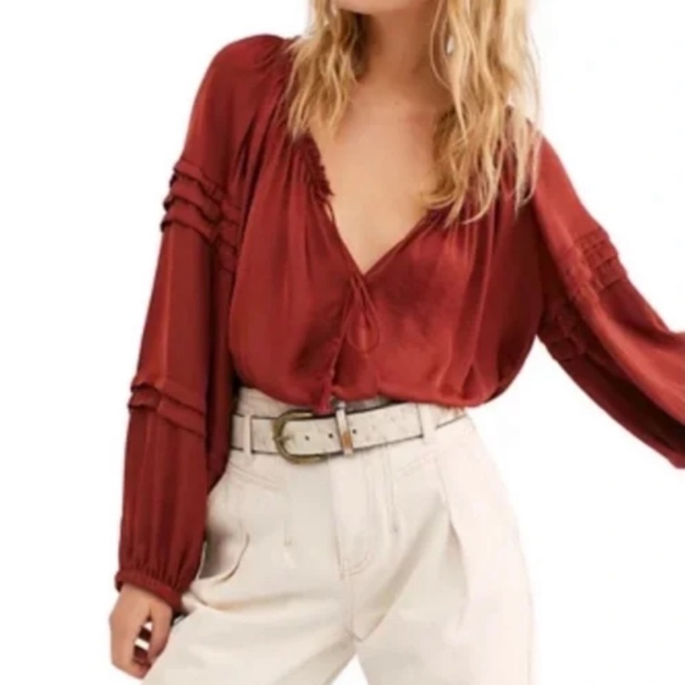 Free People All Tucks Bodysuit Terracotta Size Small Boho Oversized